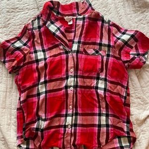 “Victoria’s Secret” pink plaid short sleeve button up!